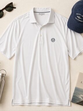 Holderness & Bourne White 1/4 Button Poly Golf Polo Shirt. Mens Size Med